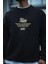Kışlık Bisiklet Yaka Ön ve Arka Baskılı Sweatshirt - Siyah 1
