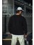 Kışlık Bisiklet Yaka Üç Iplik Basic Sweatshirt - Siyah 2