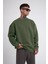 Unisex Biskilet Yaka Üç Iplik Sweatshirt - Haki 1