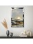 Gümüş Aynalı Pleksi Çerçeveli Minimalist Güneş Manzaralı Beyaz Altın Sarısı Soyut Çizim Tablo 2