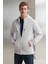 Core Erkek Fermuarlı Yüksek Yaka Kapüşonlu Kordonlu Içi Polarlı Açık Gri Sweatshirt 1