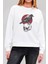 Karga ve Kuru Kafa Baskılı Beyaz Unisex Kadın Erkek Pamuklu Sweatshirt CU289 2