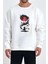 Japon Ejderha Baskılı Beyaz Unisex Kadın Erkek Pamuklu Sweatshirt CU300 2