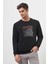 Erkek Siyah Trend Bisiklet Yaka Sweat-Shirt 1