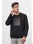 Erkek Siyah Trend Bisiklet Yaka Sweat-Shirt 3