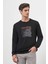 Erkek Siyah Trend Bisiklet Yaka Sweat-Shirt 4