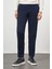 Erkek Lacivert Pamuk Yan Cep Slim Fit Chino Pantolon 1