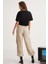 Karla Bisiklet Yaka %100 Pamuk Aplike Işlemeli Bağlama Detaylı Siyah Crop Siyah T-Shirt 5