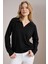 Kadın Siyah Gömlek Yaka Basic Triko Kazak 1