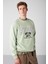 Waylen Erkek Regular Fit Kolej Baskılı Içi Polarlı Açık Yeşil Sweatshirt 3