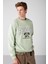 Waylen Erkek Regular Fit Kolej Baskılı Içi Polarlı Açık Yeşil Sweatshirt 4