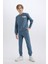 Erkek Çocuk 2'li Takım Bisiklet Yaka Baskılı Sweatshirt Beli Lastikli Eşofman Altı D3564A824WN 1
