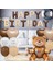 Yaş Folyolu Retro Ayıcık Kahverengi Folyolu Balon Happy Birthday Afiş Dekorasyon Doğum Günü Parti Seti Süsü 3