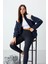 Lacivert Kalın Yumuşak Dokulu Dik Yaka Oversize Nakışlı Polar Kadın Sweatshirt - 97293 1