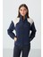 Lacivert Kalın Yumuşak Dokulu Dik Yaka Oversize Nakışlı Polar Kadın Sweatshirt - 97293 2