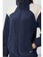 Lacivert Kalın Yumuşak Dokulu Dik Yaka Oversize Nakışlı Polar Kadın Sweatshirt - 97293 5