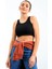 Lacivert Basic Sıfır Kol Dar Kalıp U Yaka Kadın Crop Top Atlet - 97160 1