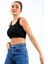 Lacivert Basic Sıfır Kol Dar Kalıp U Yaka Kadın Crop Top Atlet - 97160 3