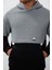 Gri Melanj Pamuklu Kalın Içi Tüylü Yumuşak Dokulu Comfort Fit Nakışlı Erkek Sweatshirt - 88417 3