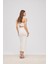 Cut-out detaylı midi ekru elbise 6