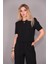 Kayık Yaka Kısa Kol Bluz-Siyah 1