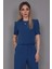Kayık Yaka Kısa Kol Bluz-Indigo 1
