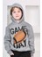 Erkek Çocuk Üzerinde Top ve Game Day Yazı Baskılı Sweatshirt 3 Iplik Gri Eşofman Takım 3