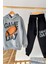 Erkek Çocuk Üzerinde Top ve Game Day Yazı Baskılı Sweatshirt 3 Iplik Gri Eşofman Takım 5