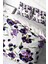 Lastikli Çarşaflı Pamuk Saten Çift Kişilik Purple Flowers Nevresim Takımı 1