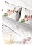 Lastikli Çarşaflı Pamuk Saten Çift Kişilik Flower-White Nevresim Takımı 4