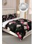 Lastikli Çarşaflı Pamuk Saten Çift Kişilik Black Flower Nevresim Takımı 1