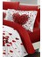 Lastikli Çarşaflı Pamuk Saten Çift Kişilik Red Love Nevresim Takımı 3