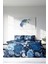Lastikli Çarşaflı Pamuk Saten Çift Kişilik Blue Flower Nevresim Takımı 3