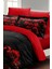 Çift Kişilik Lastikli Çarşaflı Sevgililer Günü % 100 Pamuk Saten Black Rose Nevresim Takımı 4