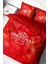 Yılbaşı Süsü Merry Red Noel Pamuk Saten 3D Çift Kişilik Nevresim Takımı 3