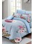 Çift Kişilik Lastikli Çarşaflı Pamuk Saten Blue Flower Nevresim Takımı 1