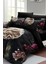 Çift Kişilik Lastikli Çarşaflı Pamuk Saten Black Flower Nevresim Takımı 1