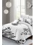 Lastikli Çarşaflı Pamuk Saten Çift Kişilik Black White Flower Nevresim Takımı 1