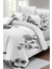 Lastikli Çarşaflı Pamuk Saten Çift Kişilik Black White Flower Nevresim Takımı 3