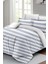 Lastikli Çarşaflı Pamuk Saten Çift Kişilik Soft Strip Luxury Nevresim Takımı 4