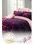 Çift Kişilik Lastikli Çarşaflı Sevgililer Günü % 100 Pamuk Saten Purple Love Nevresim Takımı 3