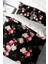 Lastikli Çarşaflı Pamuk Saten Çift Kişilik Black Flower Nevresim Takımı 3