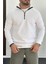 Erkek Yarım Fermuarlı Sweatshirt Beyaz EDW212 1