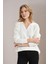 Kadın Ekru Gömlek Yaka Basic Triko Kazak 1