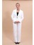 Yakalı Tek Düğmeli Ceket & Bol Paça Pantolon Takım-Beyaz 2