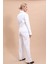 Yakalı Tek Düğmeli Ceket & Bol Paça Pantolon Takım-Beyaz 3