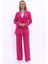 Erkek Yaka Kuruvaze Blazer Ceket & Bol Paça Pantolon-Fuşya 5