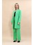 Sıfır Yaka Düz Uzun Ceket & Bol Paça Pantolon-Yeşil 5