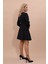 V Yaka Boydan Kuplu Kısa Ceket & Kısa Kloş Etek-Siyah 4