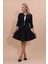 Sıfır Yaka Düz Kısa Ceket & Kısa Kloş Etek-Siyah 5